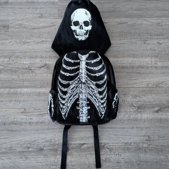 Skeleton Canvas Hooded Backpack Costume - Unisex - Halloween - Punk - Emo - Picture 1 of 5